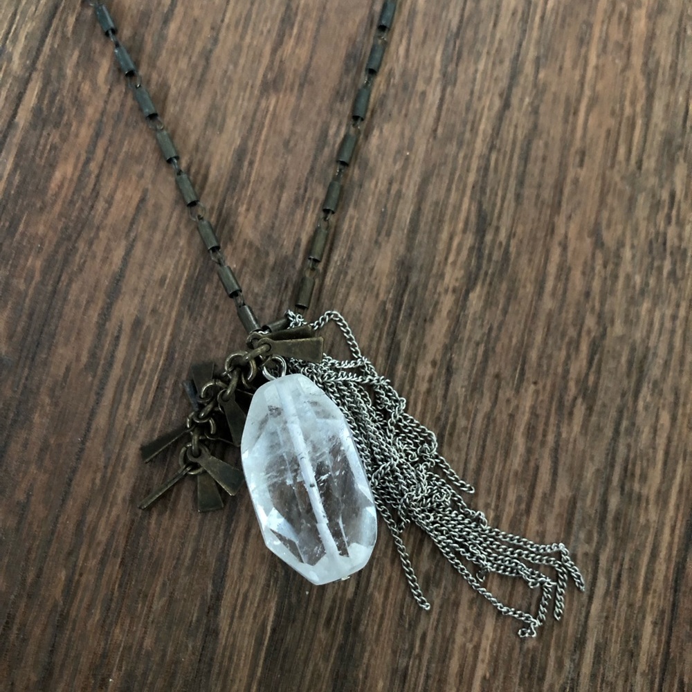 vintage banana republic crystal pendant industrial statement necklace